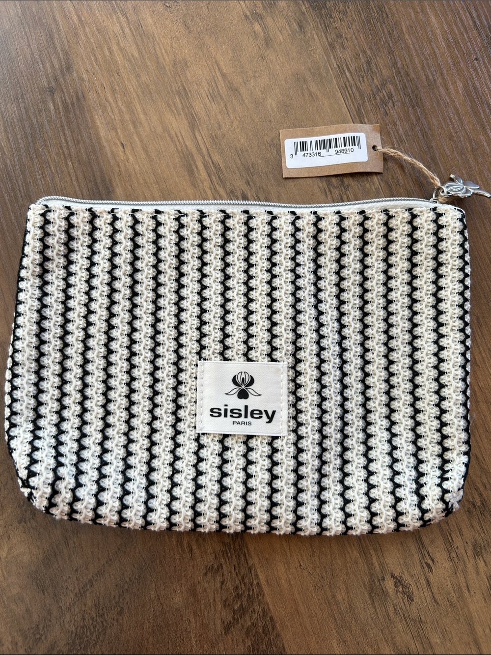 Sisley-Paris Black & Cream Striped Crochet Cosmetic Pouch - Picture 1 of 5